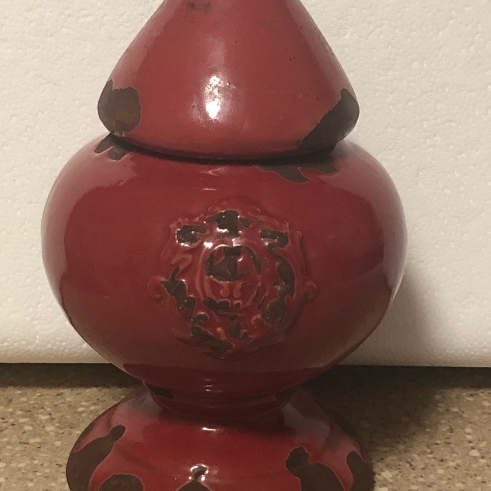 Casa Cristina Red/Orange Pottery Urn Vase With Lid